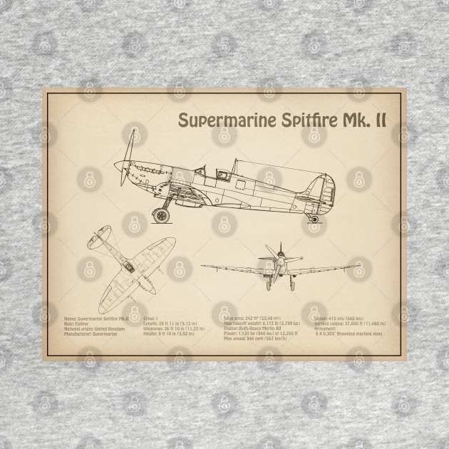 Supermarine Spitfire Mk. II - Airplane Blueprint - SD by SPJE Illustration Photography